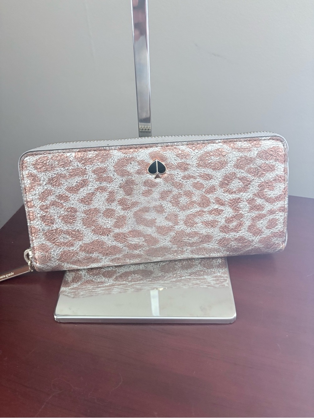 Kate Spade Metallic Leopard Print Zip-Around Wallet GUC
